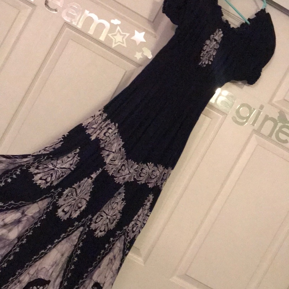 Off shoulder navy tie dye dress bohemian